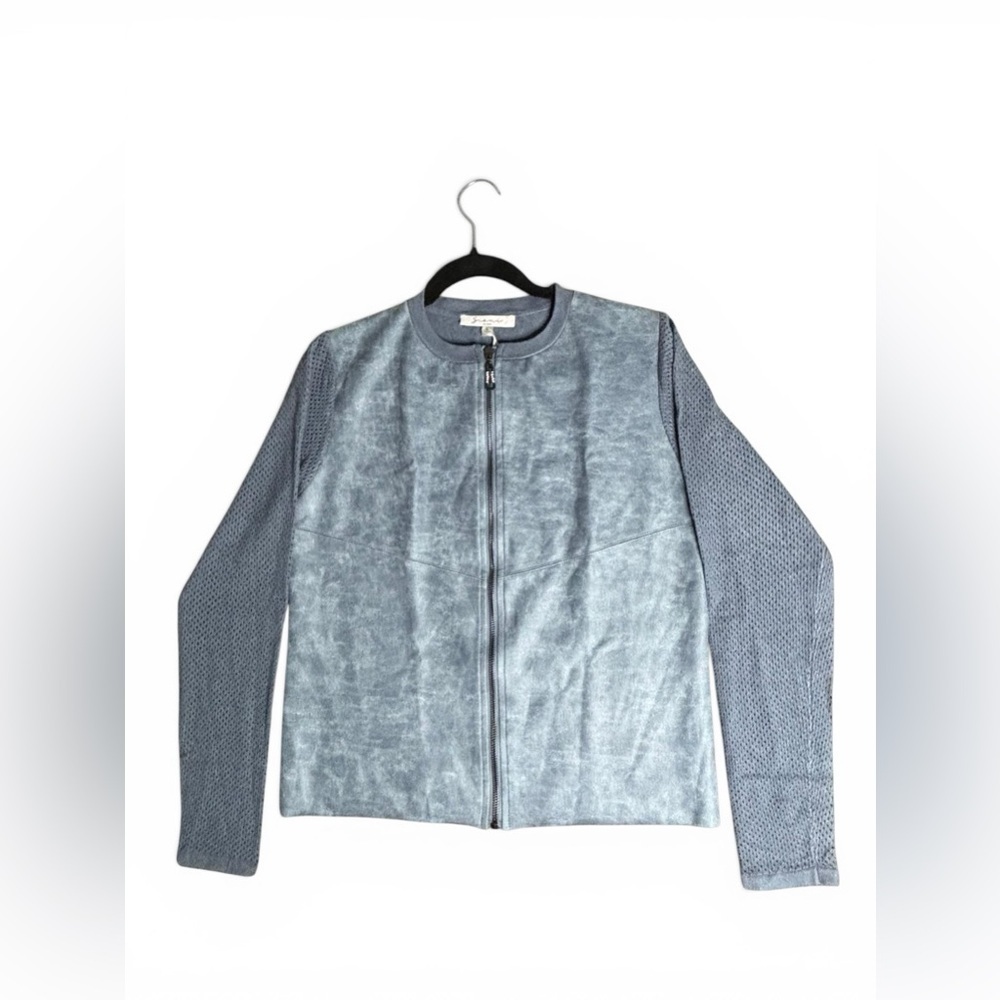 Sioni Denim Distress Zip Jacket Mesh Sleeve Moto Jacket Size S NWT